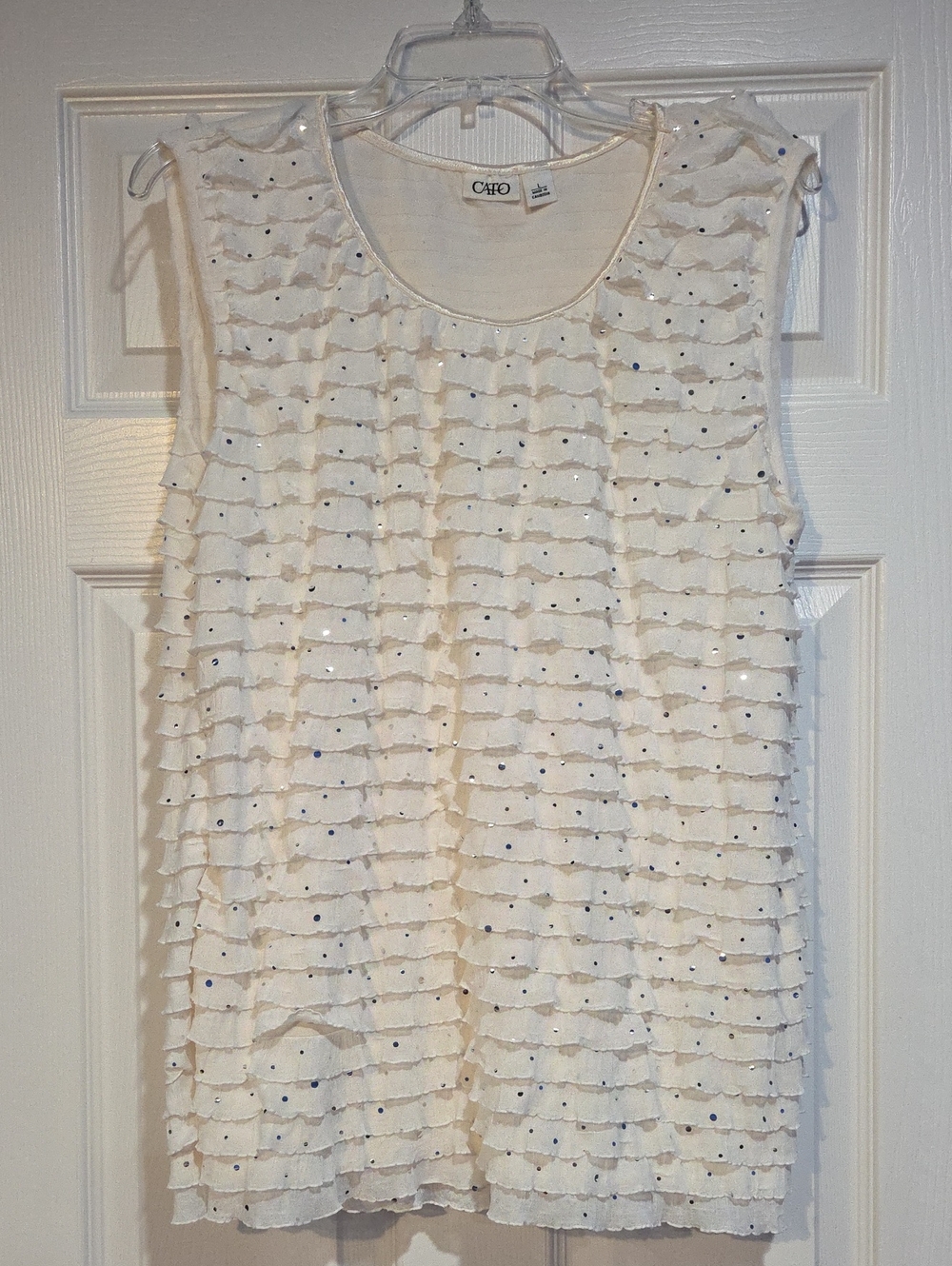 Cato Cream Ruffle Dot Sleeveless Camisole